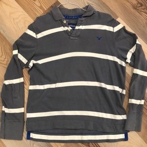 Gray with white stripes long sleeve polo